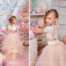 2017 Tulle Satin Lace Tiered Button Pequeña princesa Flower Girl Dresses